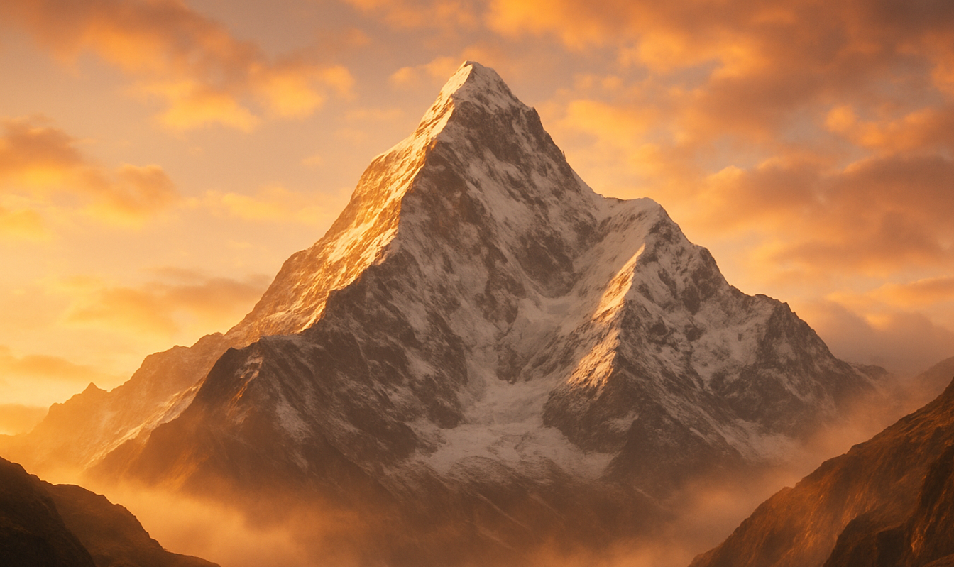 Himalayan mountain, rugged peak, magestic, with a sunrise filter